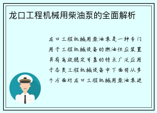 龙口工程机械用柴油泵的全面解析